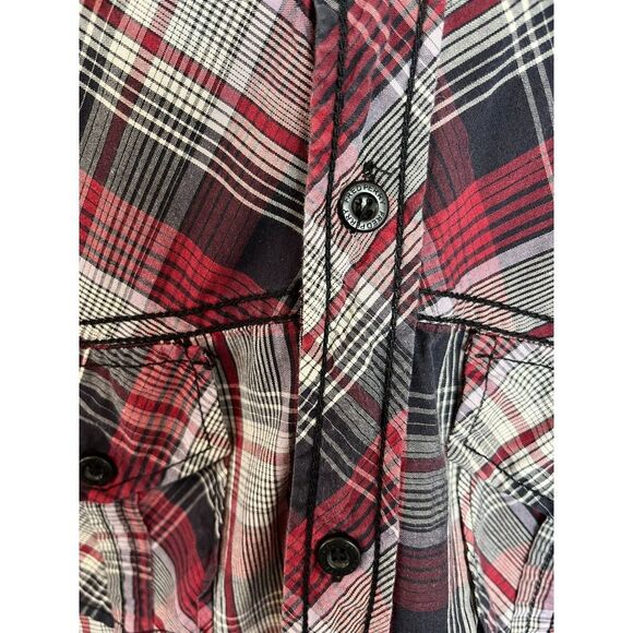 Fred Perry Red Black Plaid Button Down Long Sleeve Collared Shirt Men's L - Picture 4 of 11